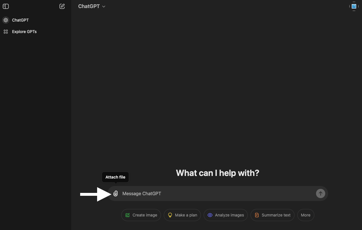 Auf das Anhang-Symbol klicken, um die PDF in ChatGPT hochzuladen