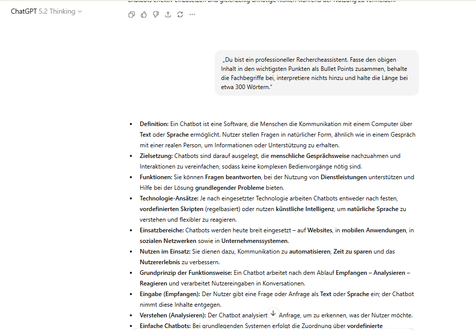 Beispiel-Prompt zum Zusammenfassen eines PDFs mit ChatGPT im Bullet-Point-Format