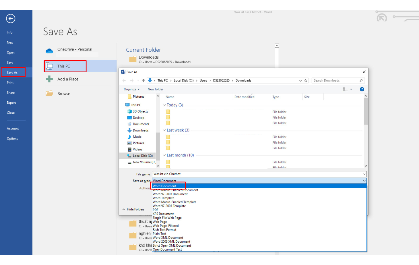 Die konvertierte PDF als Word- oder TXT-Datei speichern, um sie in ChatGPT zusammenfassen zu lassen