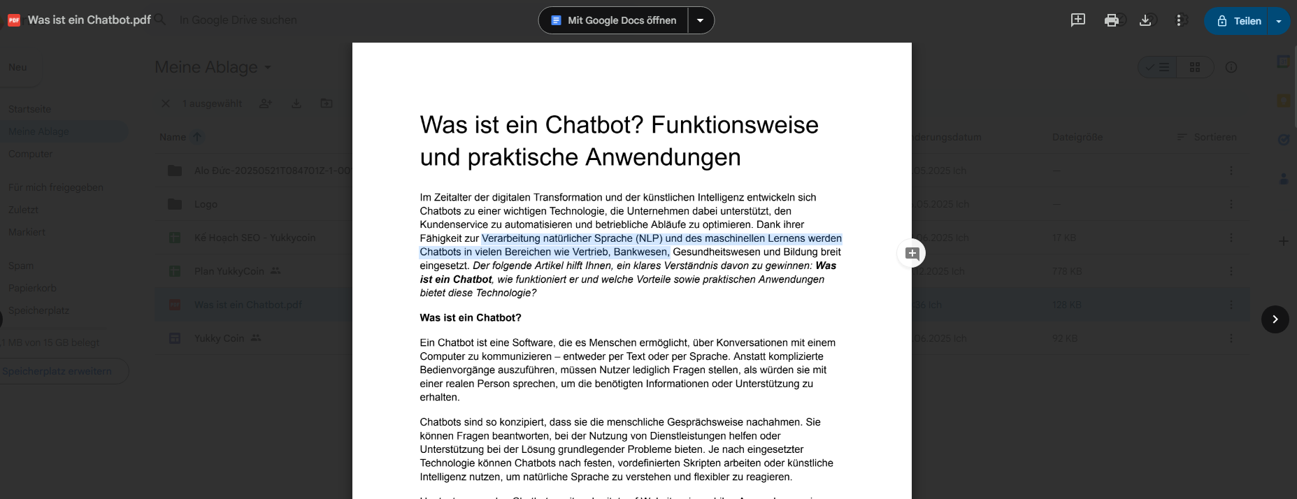 Google Docs verwenden, um Inhalte aus einer PDF-Datei zu extrahieren