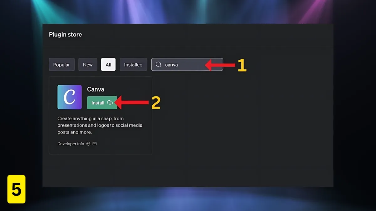 Installation des Canva-Plugins im Plugin Store. Installation des Canva-Plugins im Plugin Store.