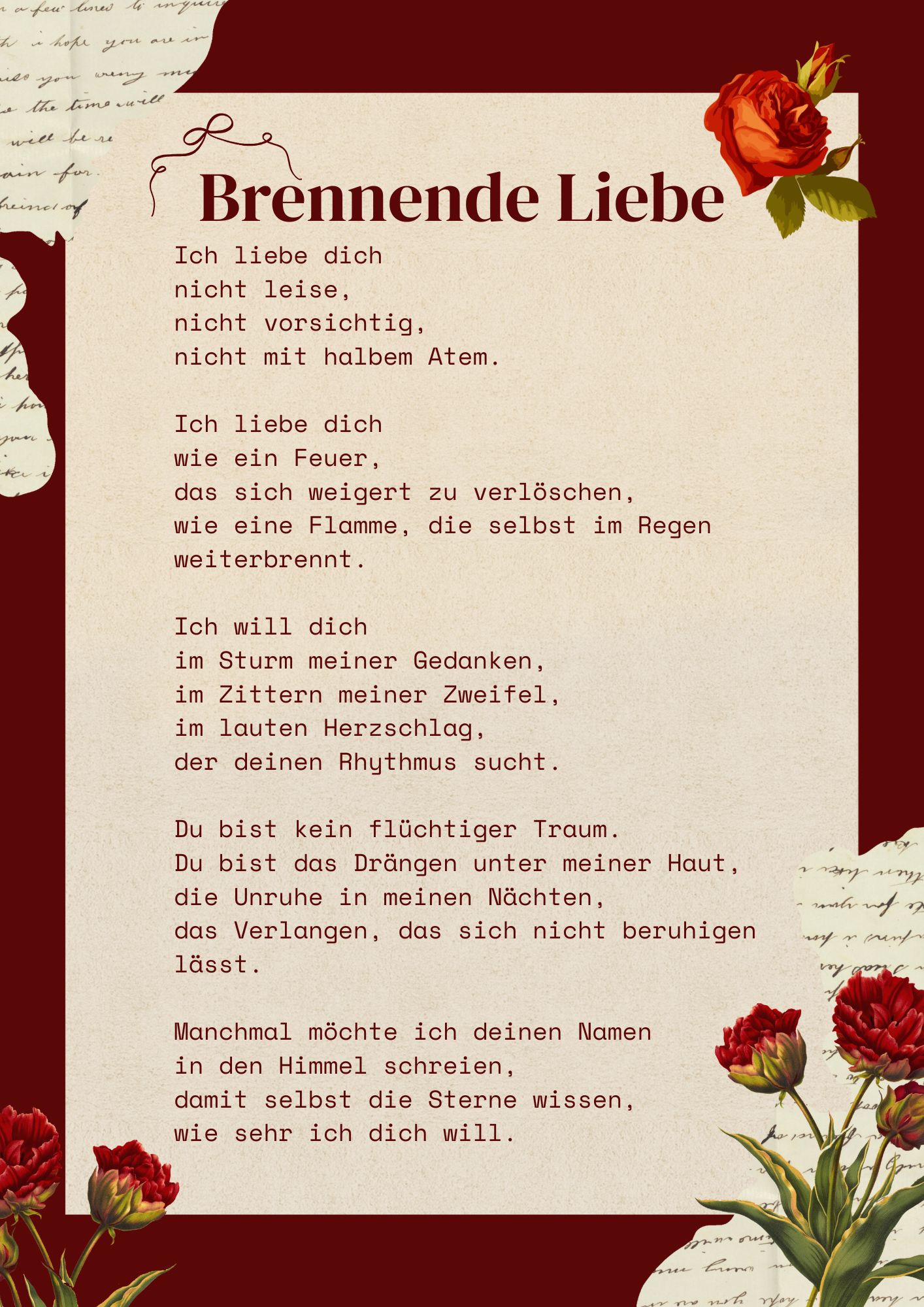 Leidenschaftliches freies Liebesgedicht, erstellt mit ChatGPT.